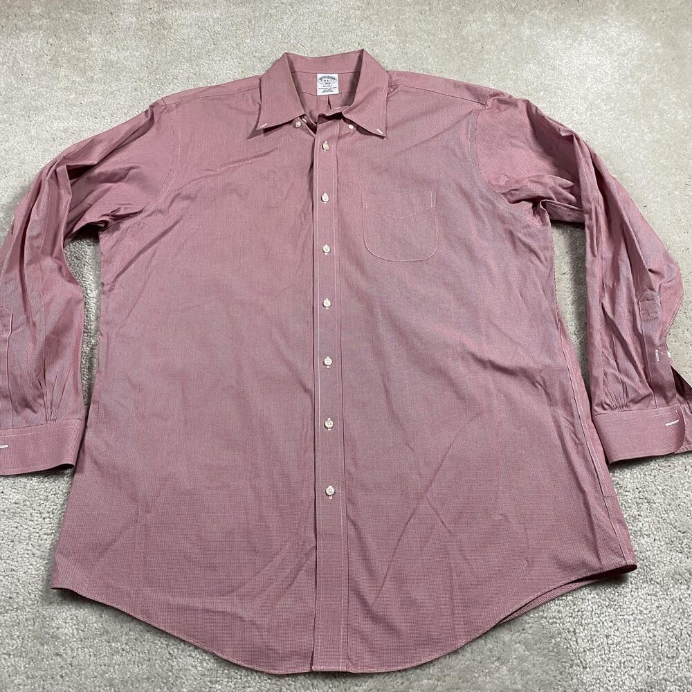 Brooks Brothers Shirt Mens 18-6/7 Red Check Regent Non-Iron Dress Shirt Preppy